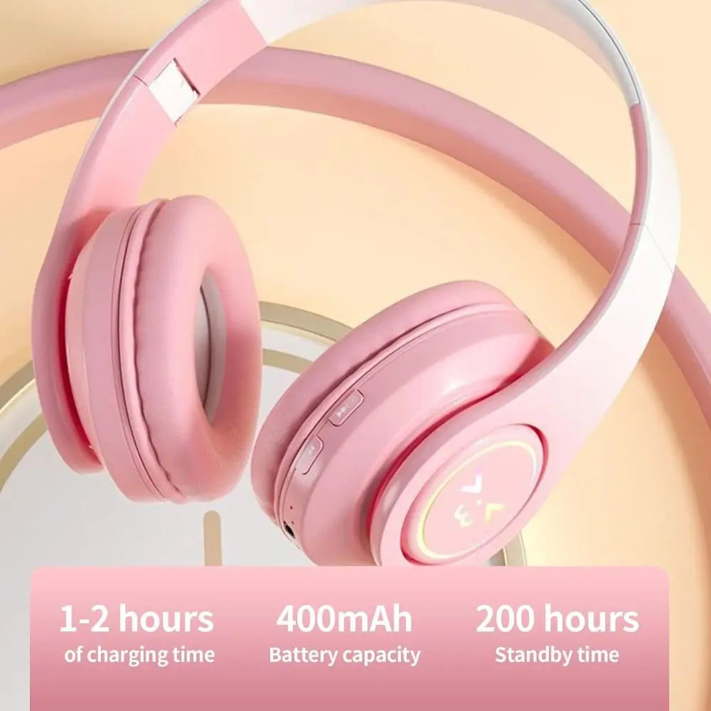 Gradient Color Bluetooth Headphones Foldable Head-Mounted Gaming Headphones LED Flashing Light Noise Cancelling Headset