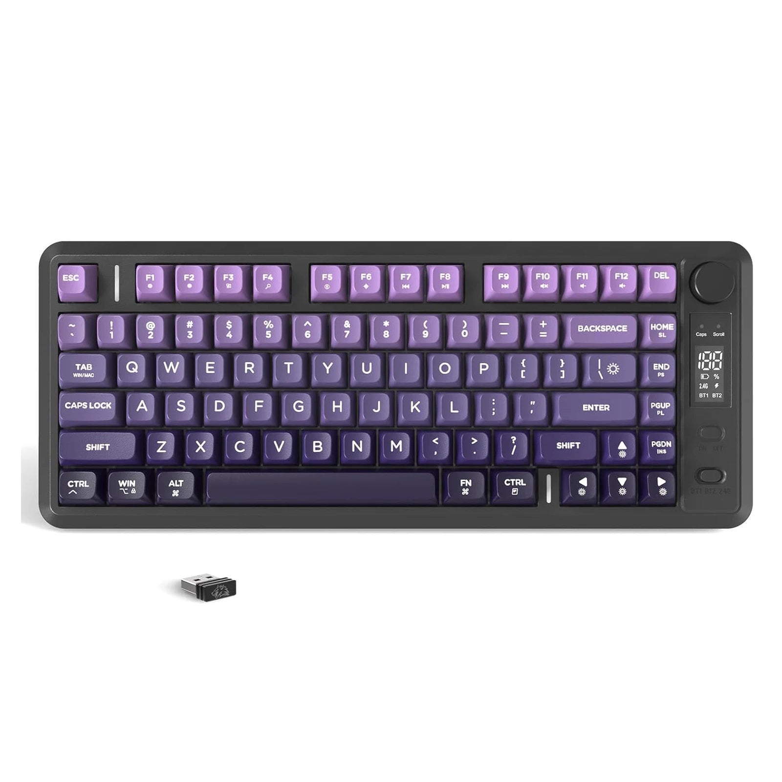 ATTACK SHARK M75 Wireless Membrane Gaming Keyboard with Knob&OLED Display Bluetooth 2.4Ghz Rainbow Backlit Gradient PBT Keycaps