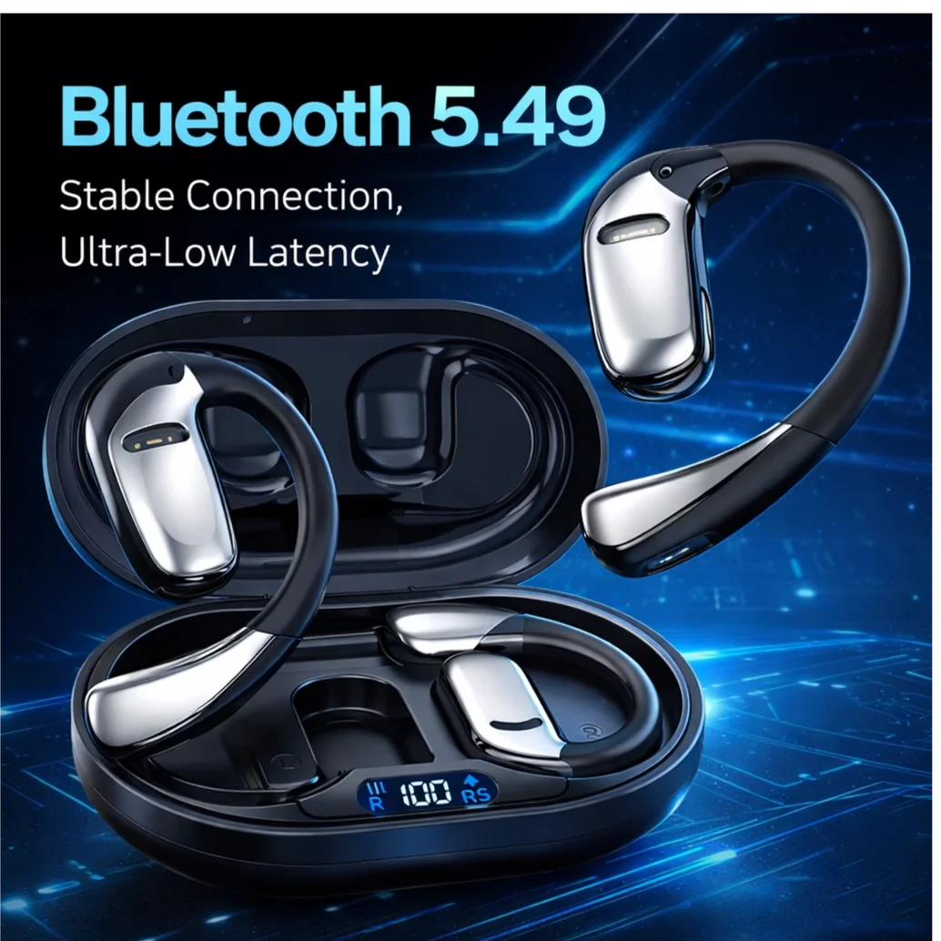 Hi-Res Certified M75 Wireless Earbuds, Bluetooth 5.49 Open Ear Earhooks with Immersive Sound, Low Latency Touch Control Headset