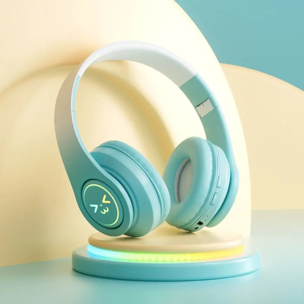 Gradient Color Bluetooth Headphones Foldable Head-Mounted Gaming Headphones LED Flashing Light Noise Cancelling Headset