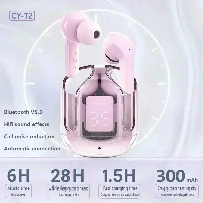 T2 Tws Wireless Bluetooth Headset Bluetooth Earbuds Transparent ENC Power Digital Display Stereo Sound Earphones for Smartphones