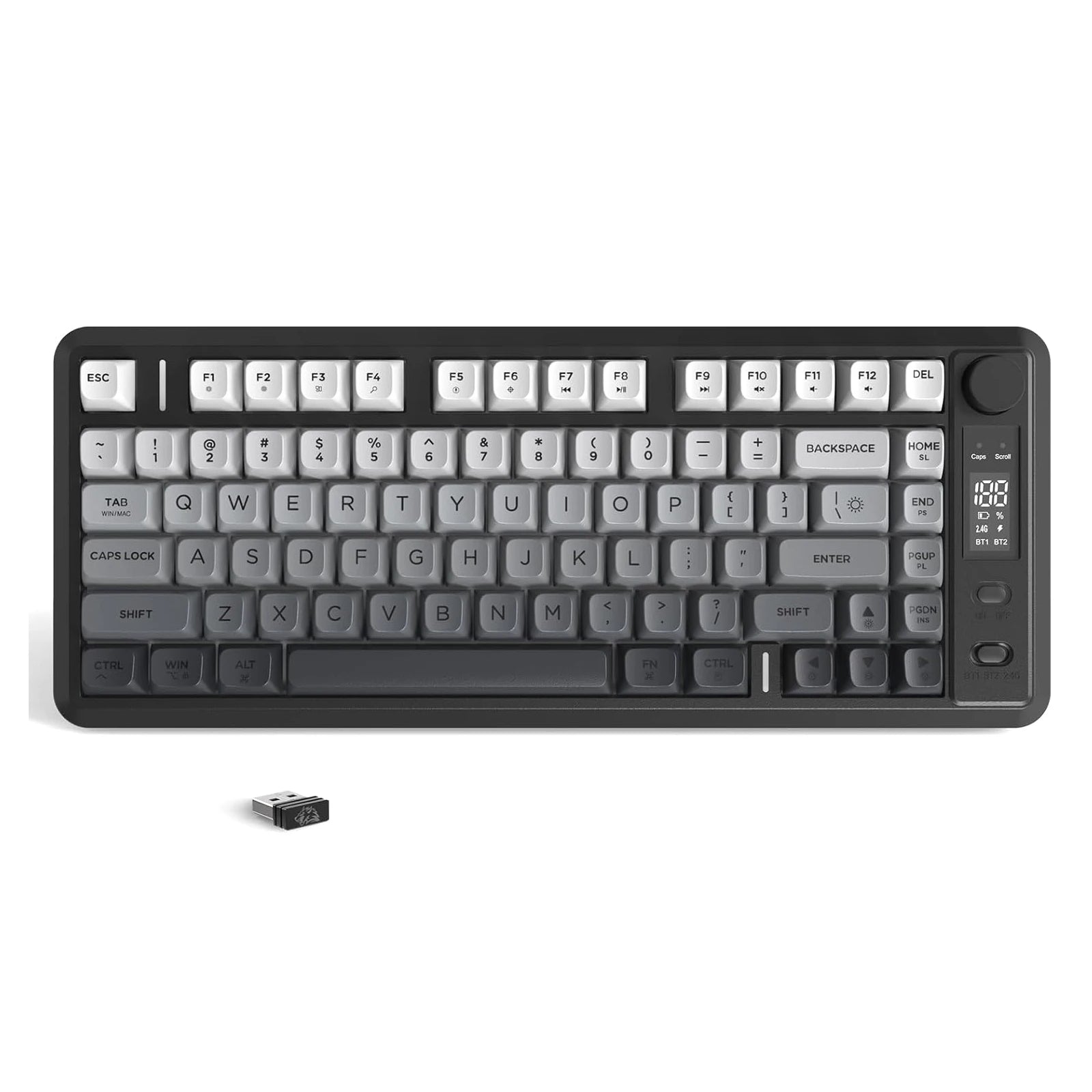 ATTACK SHARK M75 Wireless Membrane Gaming Keyboard with Knob&OLED Display Bluetooth 2.4Ghz Rainbow Backlit Gradient PBT Keycaps