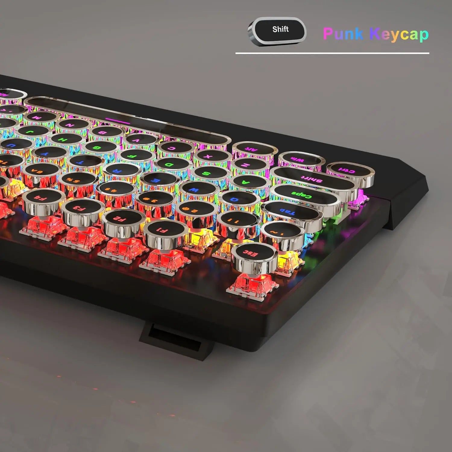 MageGee Typewriter Mechanical Gaming Keyboard, Retro Black Punk Round Keycaps RGB Rainbow Backlit Wired Keyboards for Laptop MAC