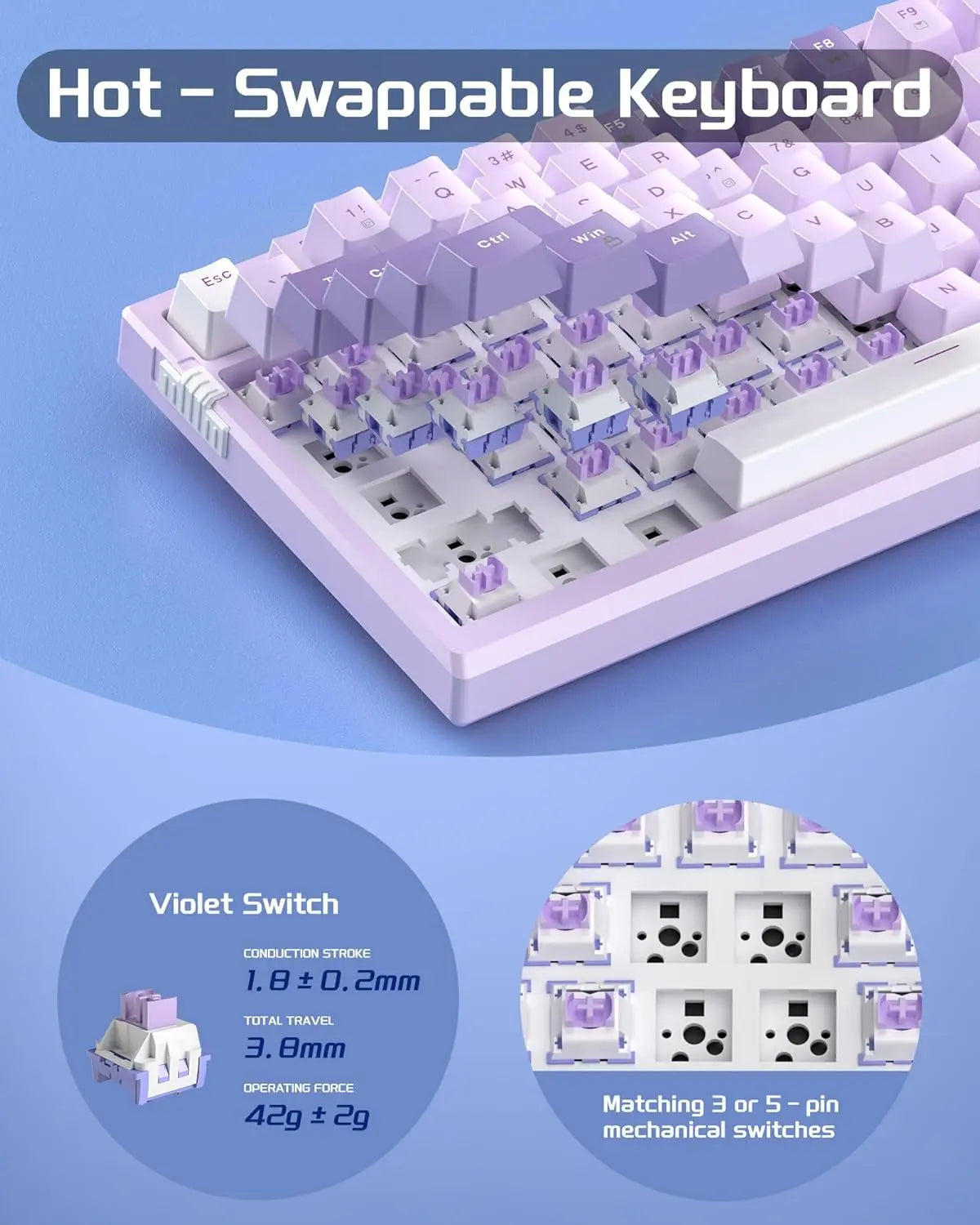 MageGee SKY81 75% Mechanical Gaming Keyboard, RGB Hot Swappable Wired Custom Creamy Keyboards with 5-Layer Sound Dampening, Knob