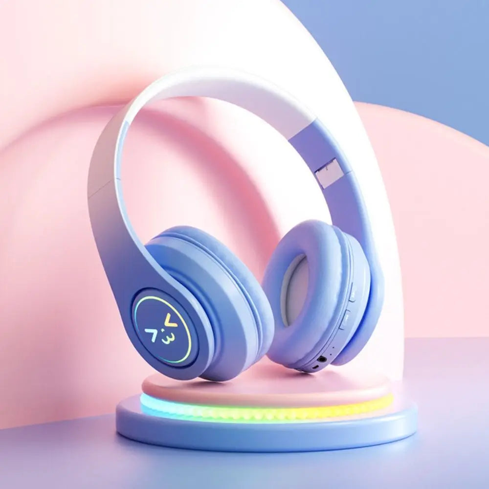 Gradient Color Bluetooth Headphones Foldable Head-Mounted Gaming Headphones LED Flashing Light Noise Cancelling Headset