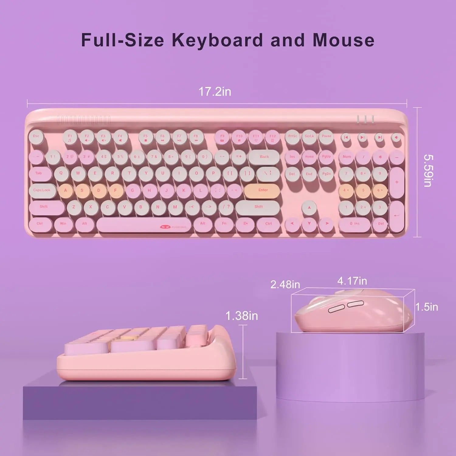 MageGee Wireless Keyboard and Mouse Combo Round keycaps Retro Typewriter Keyboard 104 Key Full-Sized Keyboard Automatic Power Sa