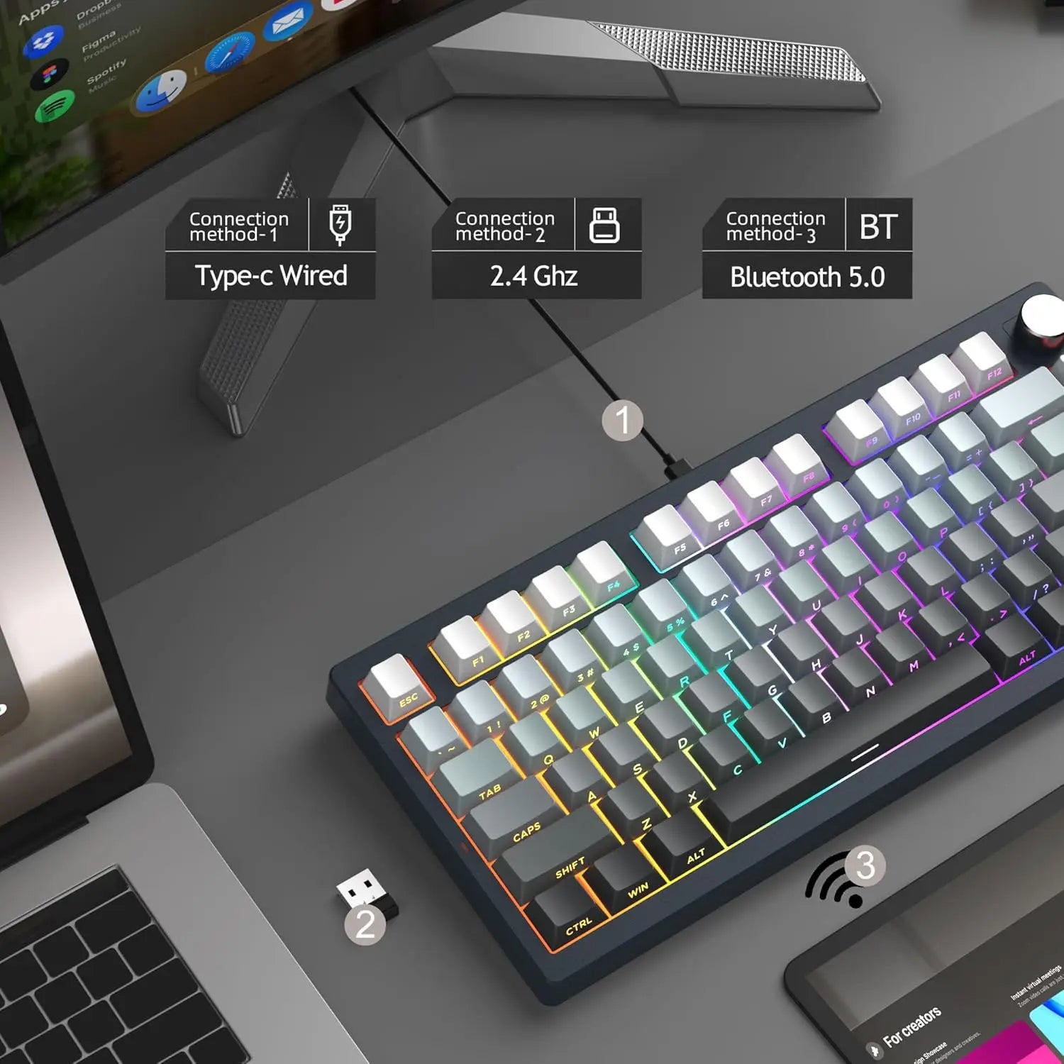 MageGee LIGHT75 Wireless Creamy Keyboard, Tri-Mode Bluetooth 2.4 GHz USB-C RGB Backlit, Gasket Hot Swappable Custom Gaming Keyboa