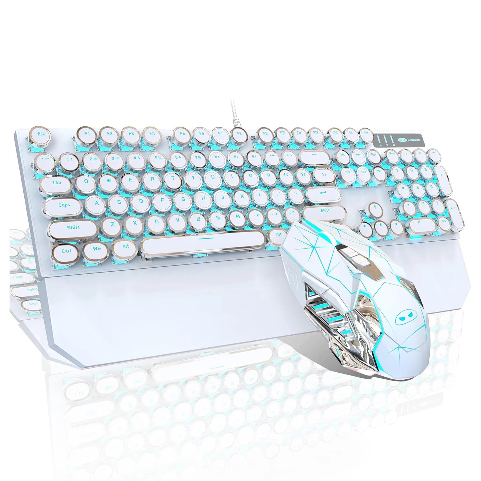 Typewriter Mechanical Gaming Keyboard and Mouse Combo, Retro Punk Round Keycaps RGB Rainbow Backlit Wired Keyboard for Gamer
