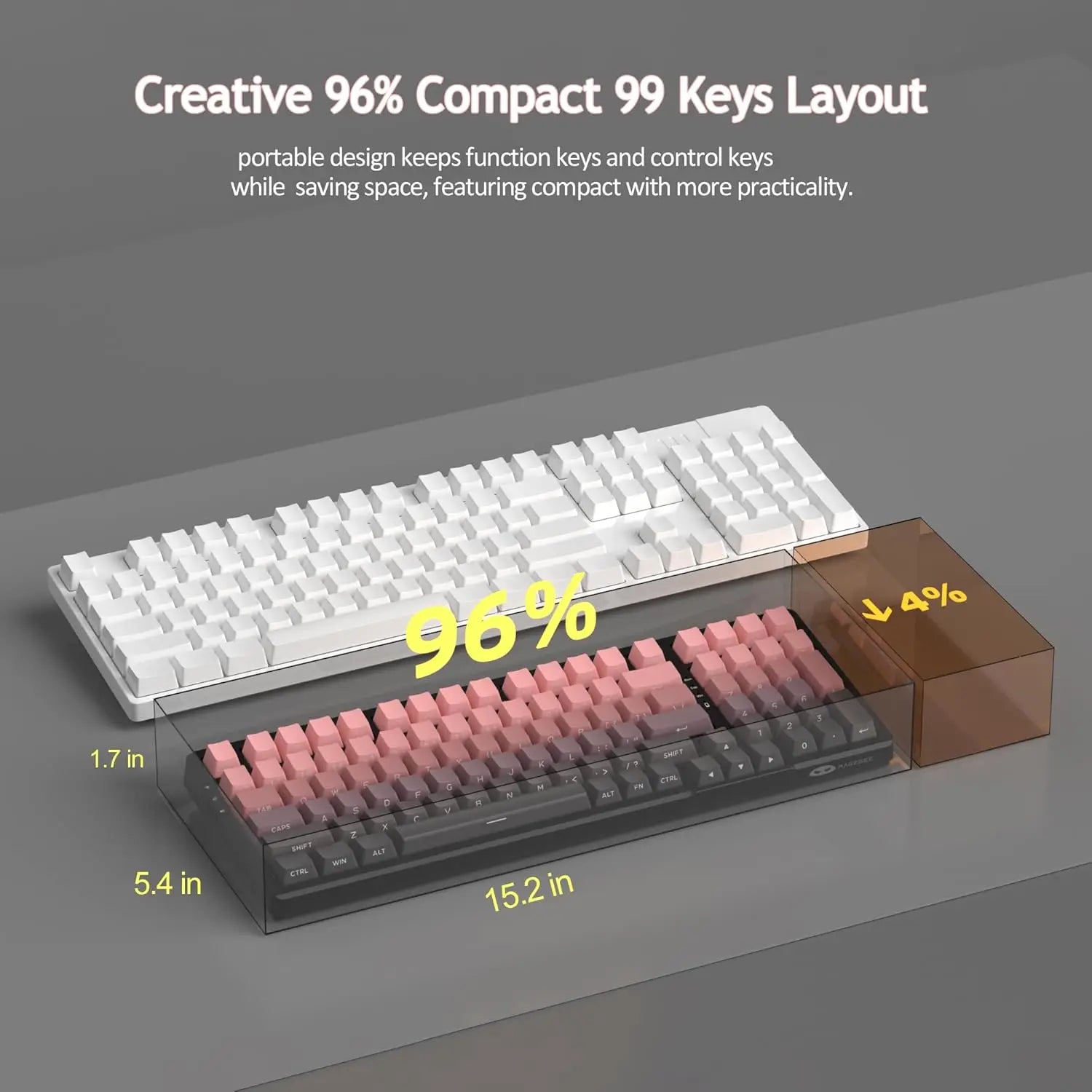 MageGee LIGHT100 Wireless Creamy Keyboard, Gasket Structure Hot Swappable, Tri-Mode 2.4GUSB-CBT5.0 RGB Backlit Mechanical Gami