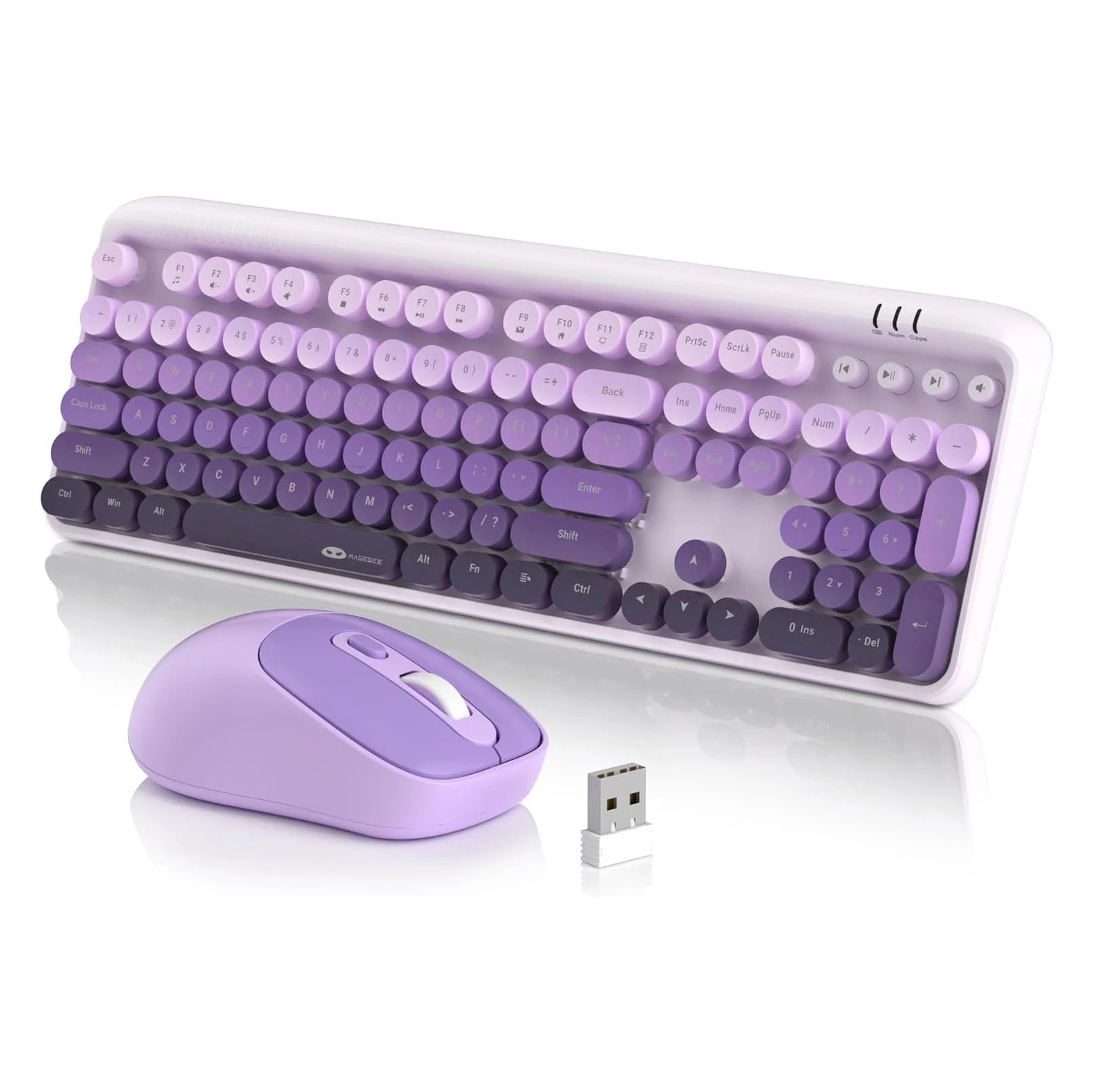 MageGee Wireless Keyboard and Mouse Combo Round keycaps Retro Typewriter Keyboard 104 Key Full-Sized Keyboard Automatic Power Sa