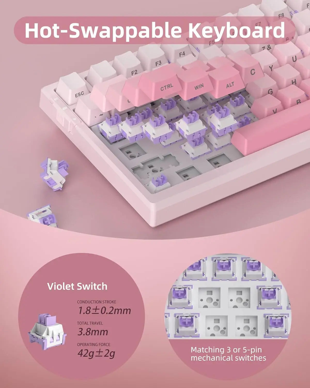 MageGee SKY81 75% Wireless Gasket Mechanical Gaming Keyboard, Hot Swappable RGB w5-Layer Padding, BT2.4GUSB-C, Knob Control