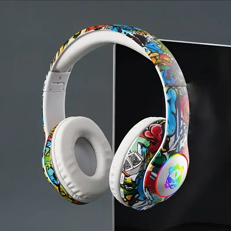 Graffiti Wireless Headphones  LED Light Bluetooth Headsets Game Doodle Earphones Mic For Kids Boy Girl Gifts Support TF Card