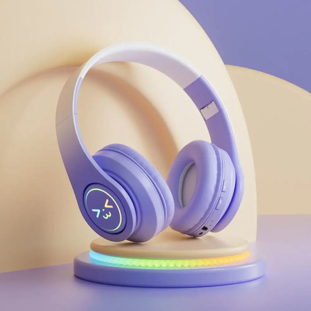 Gradient Color Bluetooth Headphones Foldable Head-Mounted Gaming Headphones LED Flashing Light Noise Cancelling Headset