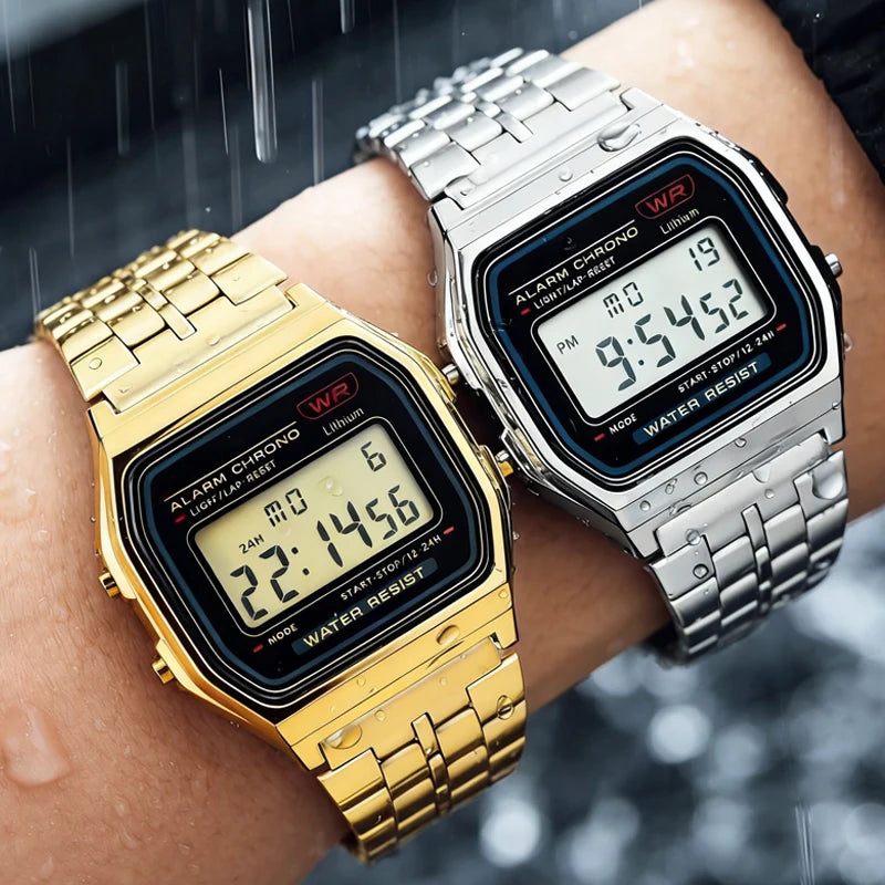 Mens Watch Digital Led Luxury Stainless Steel Square Wristwatch Electronic Watches for Men Female Clock Reloj Hombre