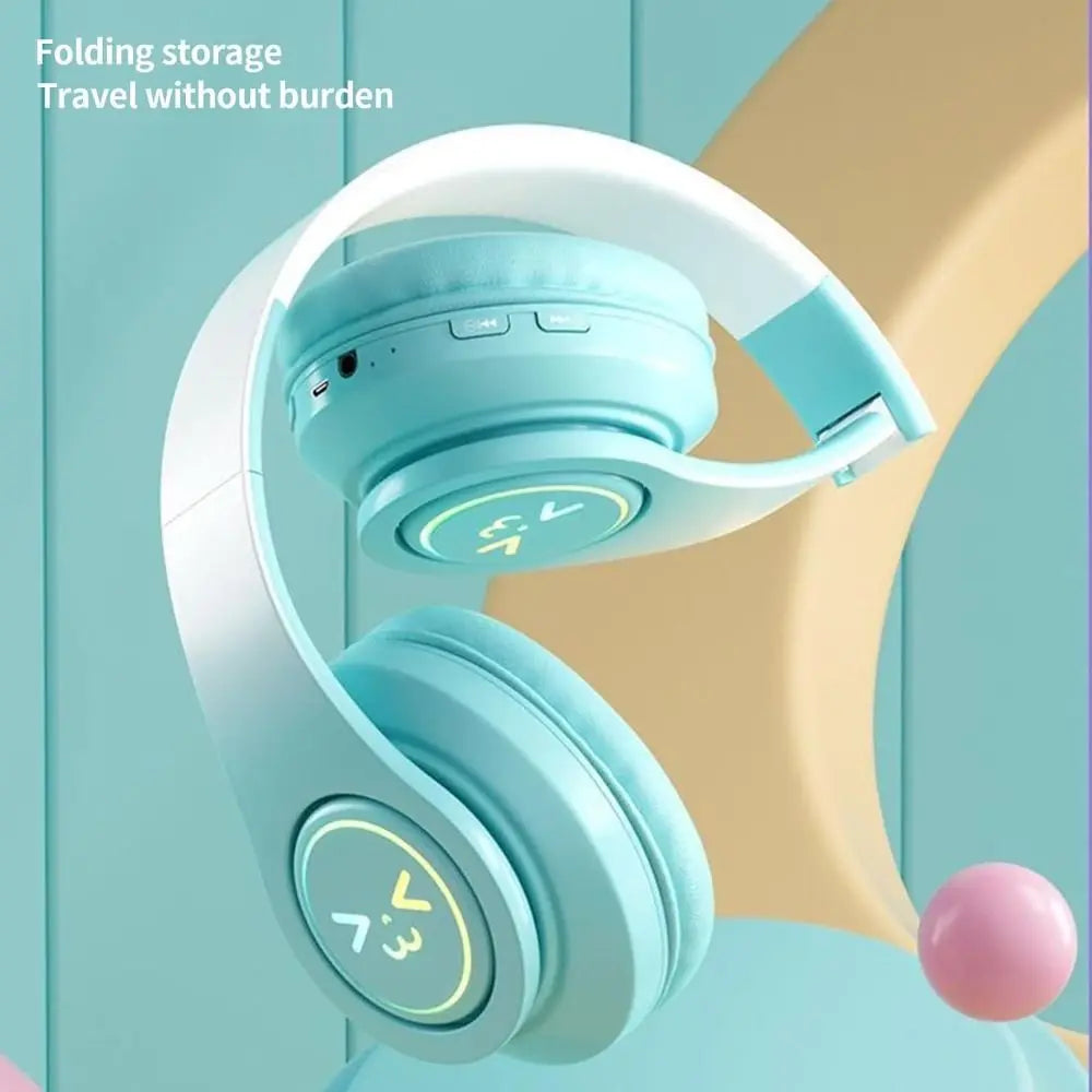 Gradient Color Bluetooth Headphones Foldable Head-Mounted Gaming Headphones LED Flashing Light Noise Cancelling Headset