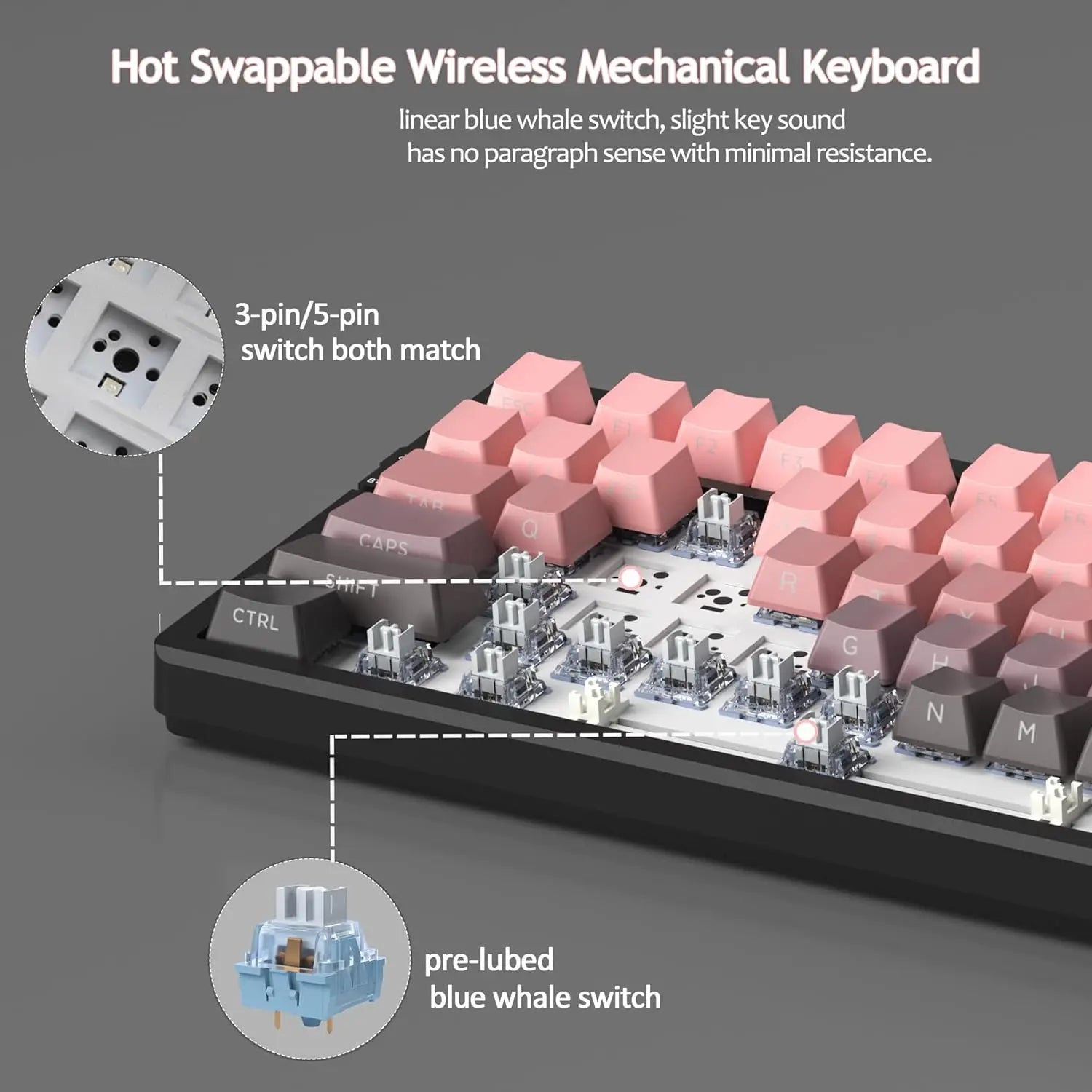MageGee LIGHT100 Wireless Creamy Keyboard, Gasket Structure Hot Swappable, Tri-Mode 2.4GUSB-CBT5.0 RGB Backlit Mechanical Gami