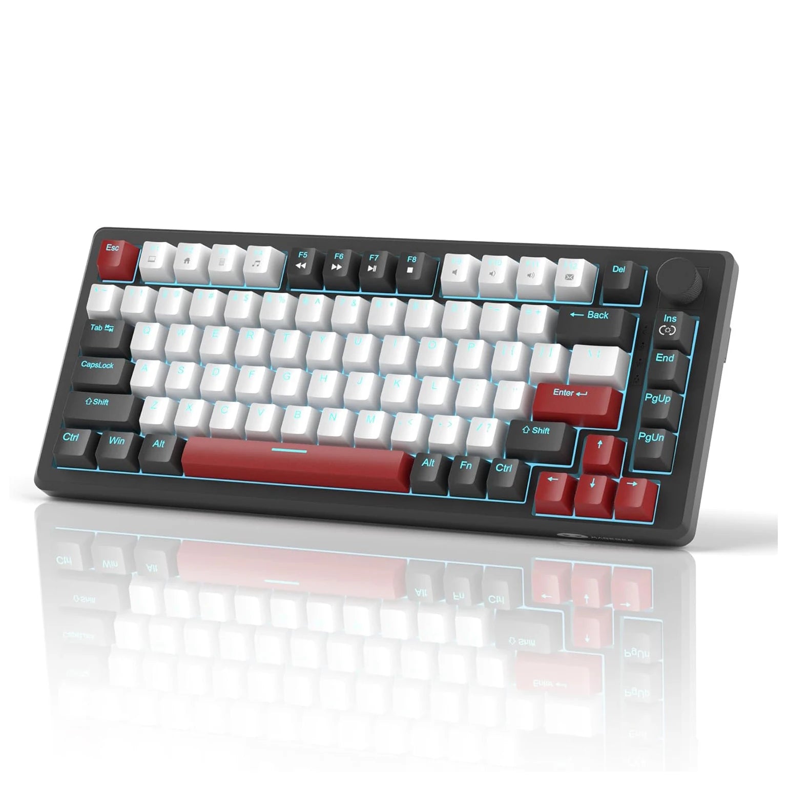 MageGee 75% Mechanical Gaming Keyboard, Compact Blue Backlit Wired Gaming Keyboards with Yellow Switches, EVA Foam, Knob Control