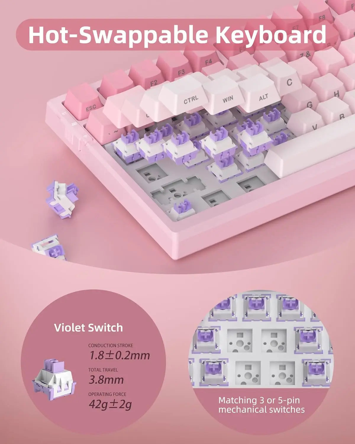MageGee SKY98 Wireless Gasket Mechanical Gaming Keyboard, 96% Hot Swappable RGB 5-Layer Sound Padding, BT2.4GUSB-C, NKRO