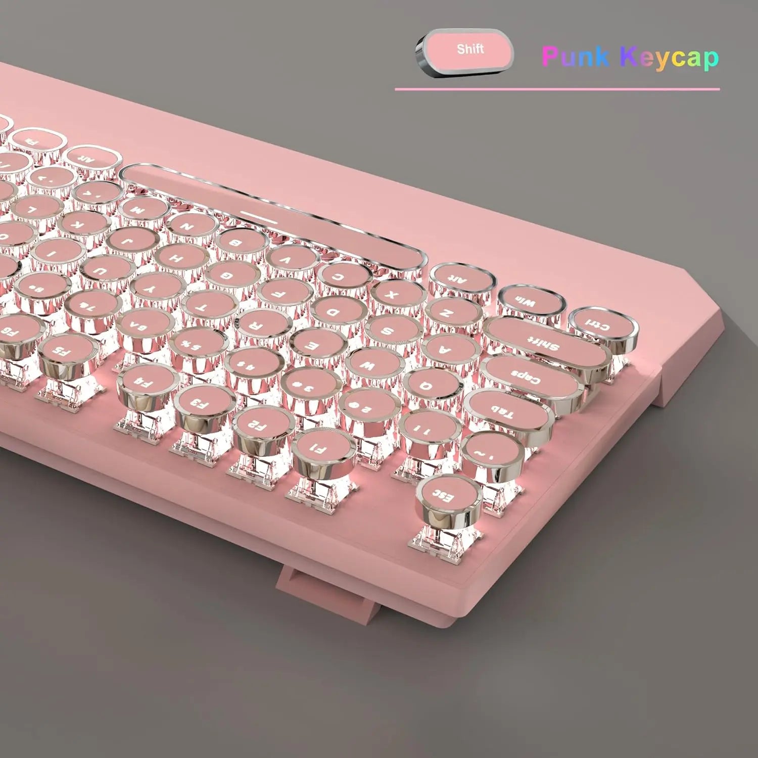 Typewriter Mechanical Gaming Keyboard and Mouse Combo, Retro Punk Round Keycaps RGB Rainbow Backlit Wired Keyboard for Gamer