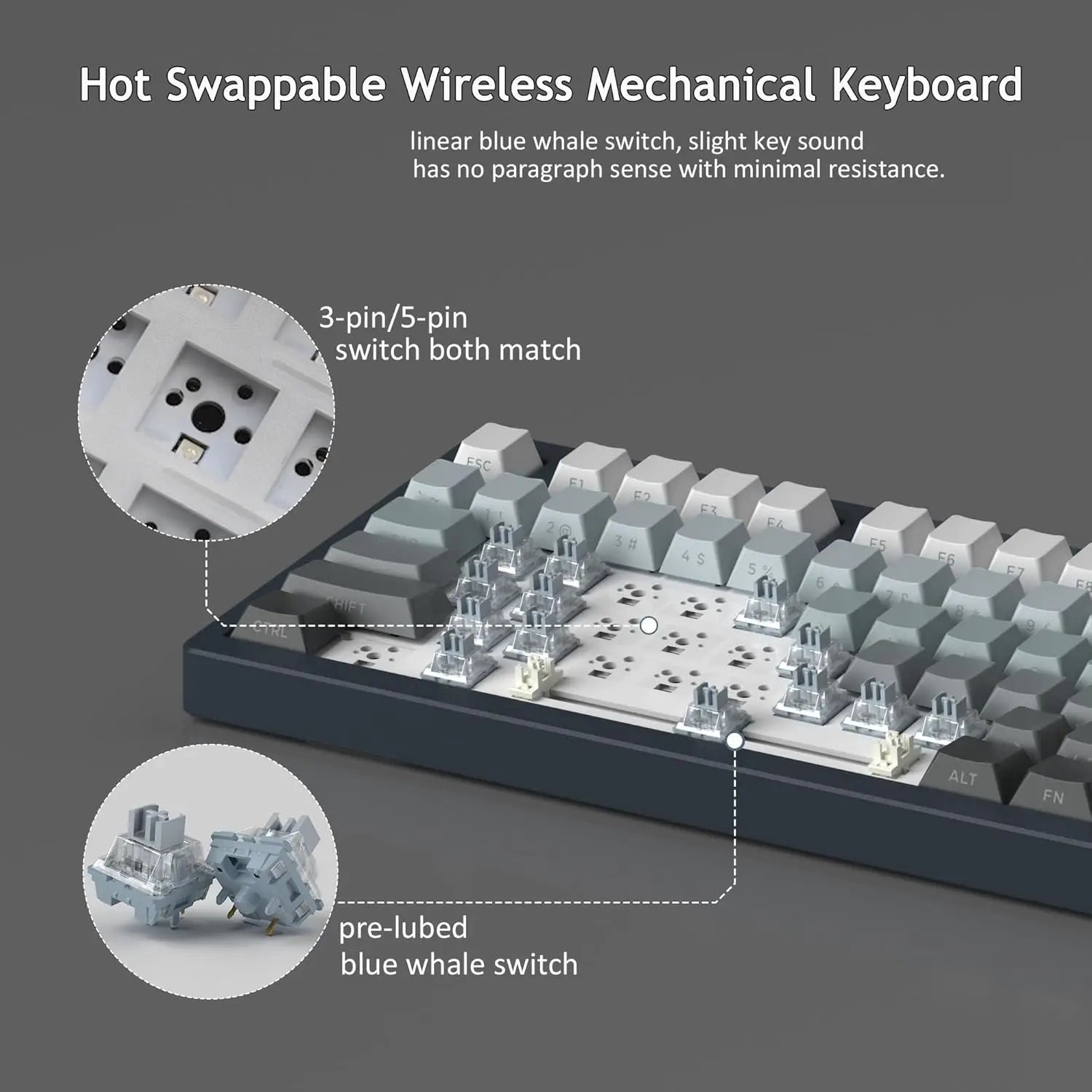 MageGee LIGHT75 Wireless Creamy Keyboard, Tri-Mode Bluetooth 2.4 GHz USB-C RGB Backlit, Gasket Hot Swappable Custom Gaming Keyboa