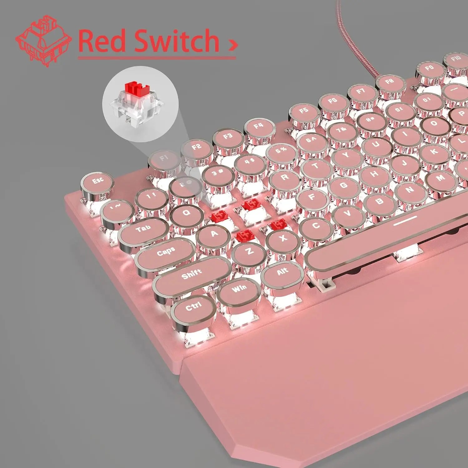 Typewriter Mechanical Gaming Keyboard and Mouse Combo, Retro Punk Round Keycaps RGB Rainbow Backlit Wired Keyboard for Gamer