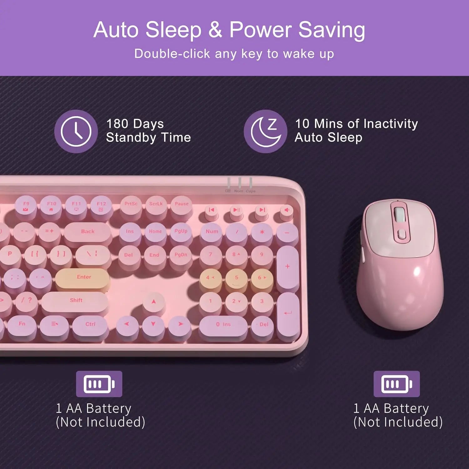 MageGee Wireless Keyboard and Mouse Combo Round keycaps Retro Typewriter Keyboard 104 Key Full-Sized Keyboard Automatic Power Sa