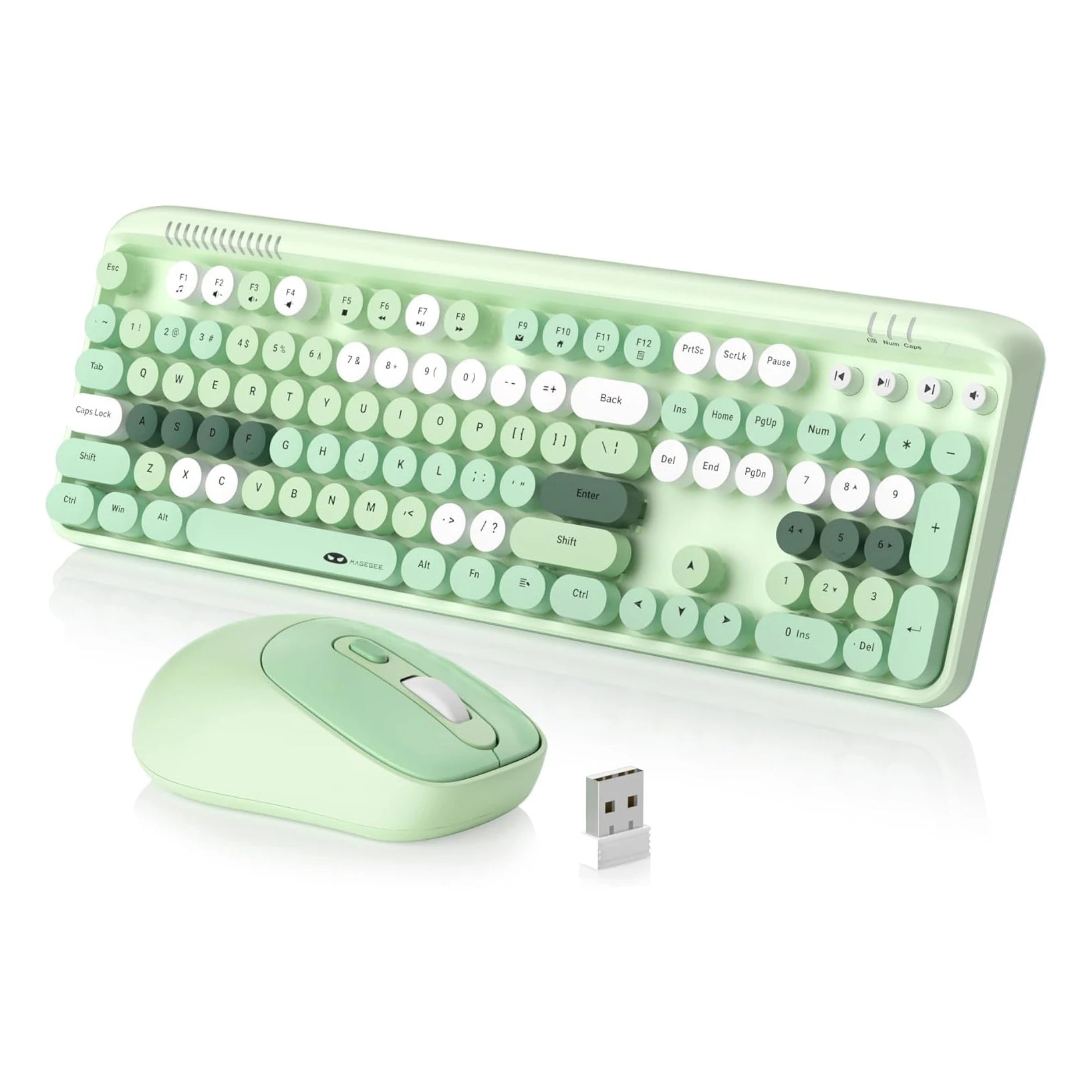 MageGee Wireless Keyboard and Mouse Combo Round keycaps Retro Typewriter Keyboard 104 Key Full-Sized Keyboard Automatic Power Sa
