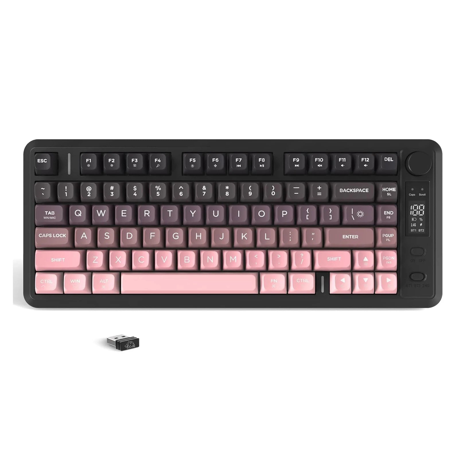 ATTACK SHARK M75 Wireless Membrane Gaming Keyboard with Knob&OLED Display Bluetooth 2.4Ghz Rainbow Backlit Gradient PBT Keycaps