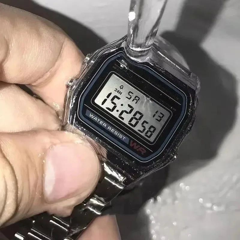 Punk Style Men's Metal Block Watch Waterproof Sports Student Electronic Watch Gold Silver Watch