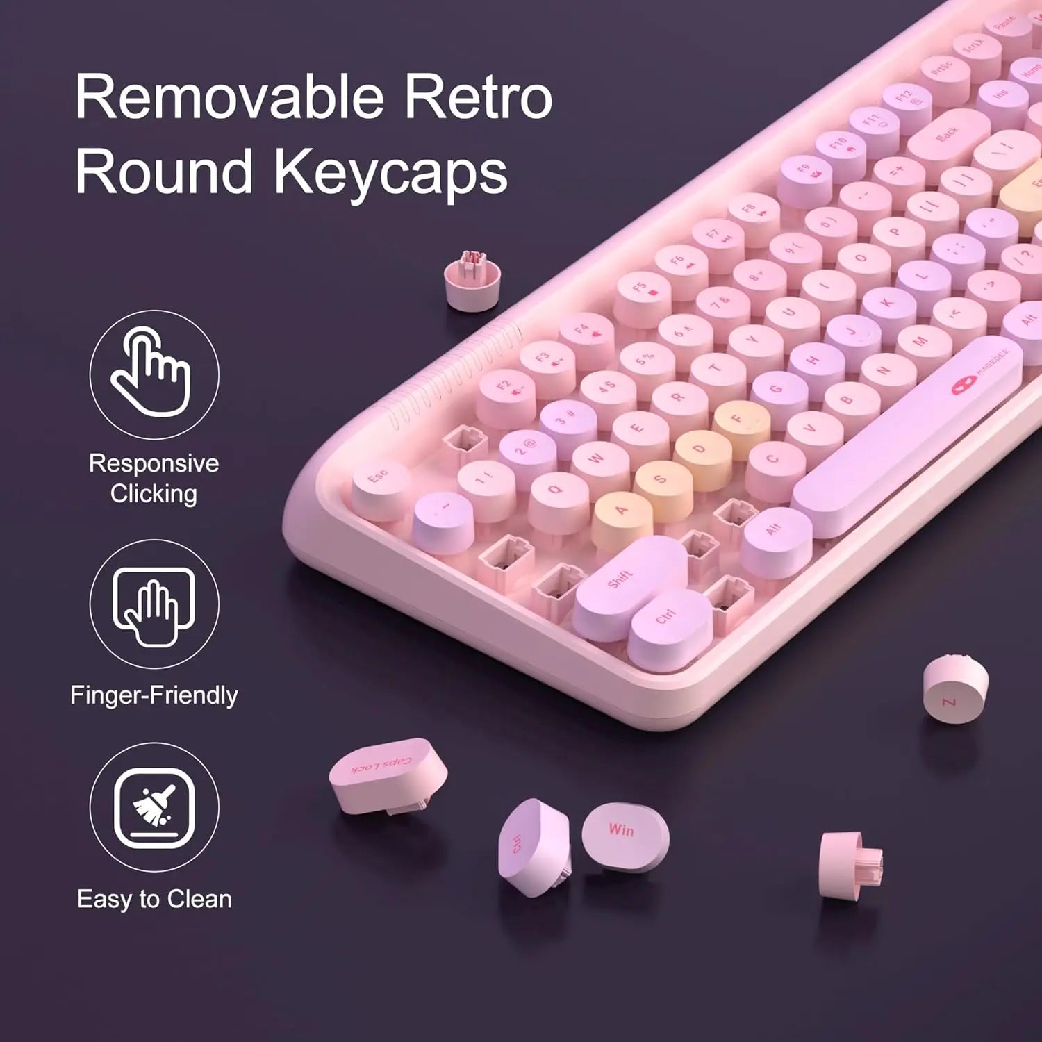 MageGee Wireless Keyboard and Mouse Combo Round keycaps Retro Typewriter Keyboard 104 Key Full-Sized Keyboard Automatic Power Sa